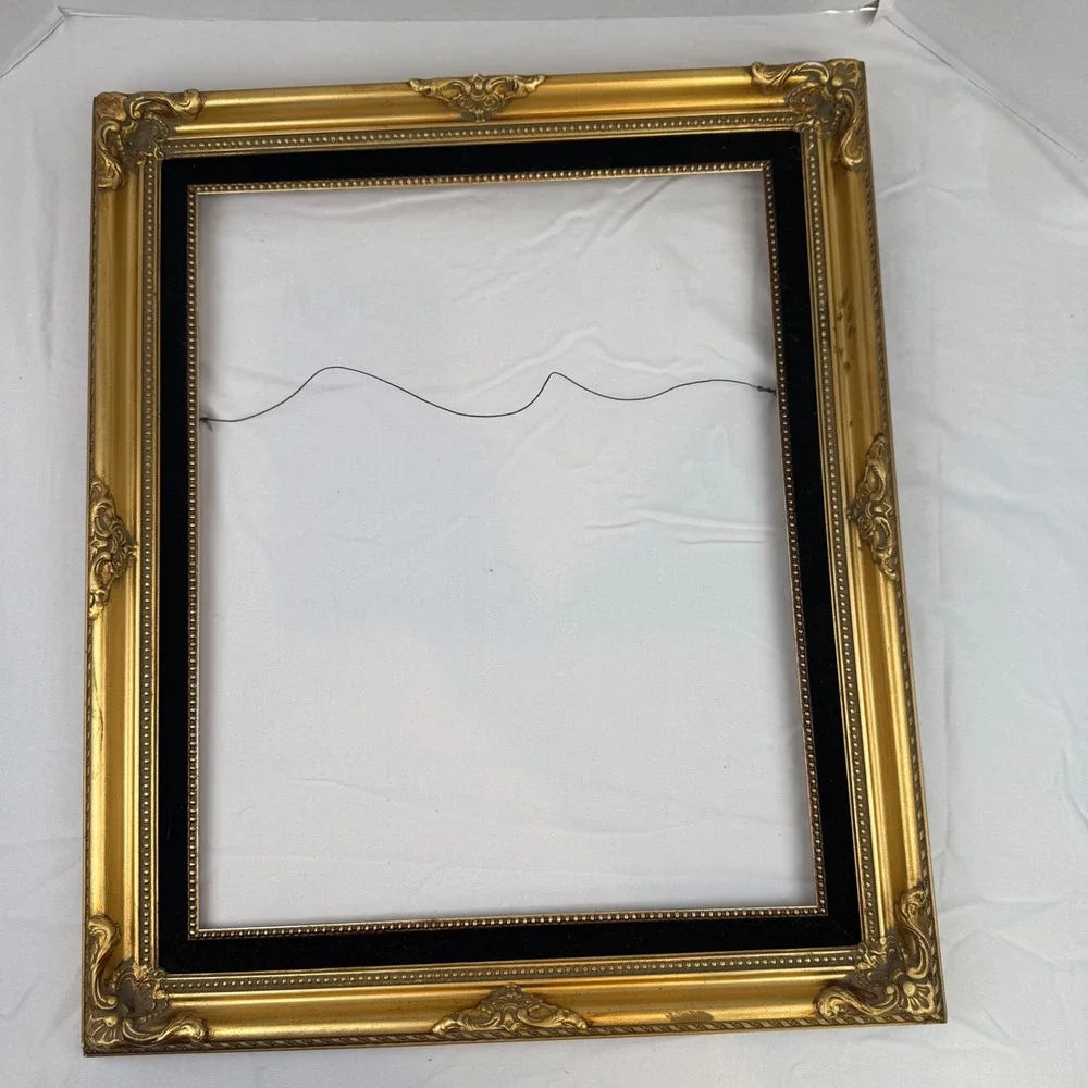 Vintage Gold Ornate Wood Picture Frame 16x20 Black Velvet Liner Baroque Style